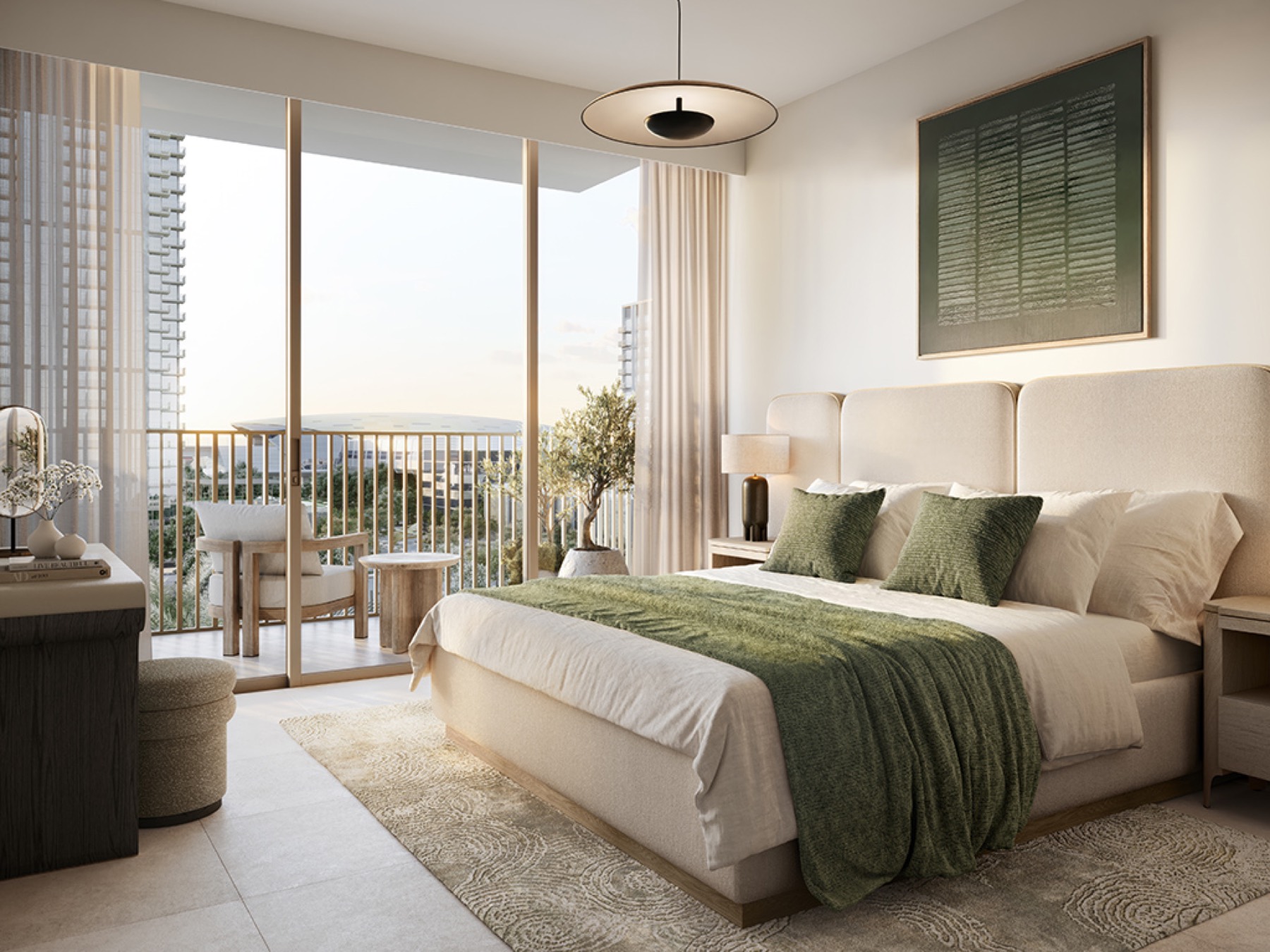 Aeon apartment bedroom with floor-to-ceiling glass and balcony