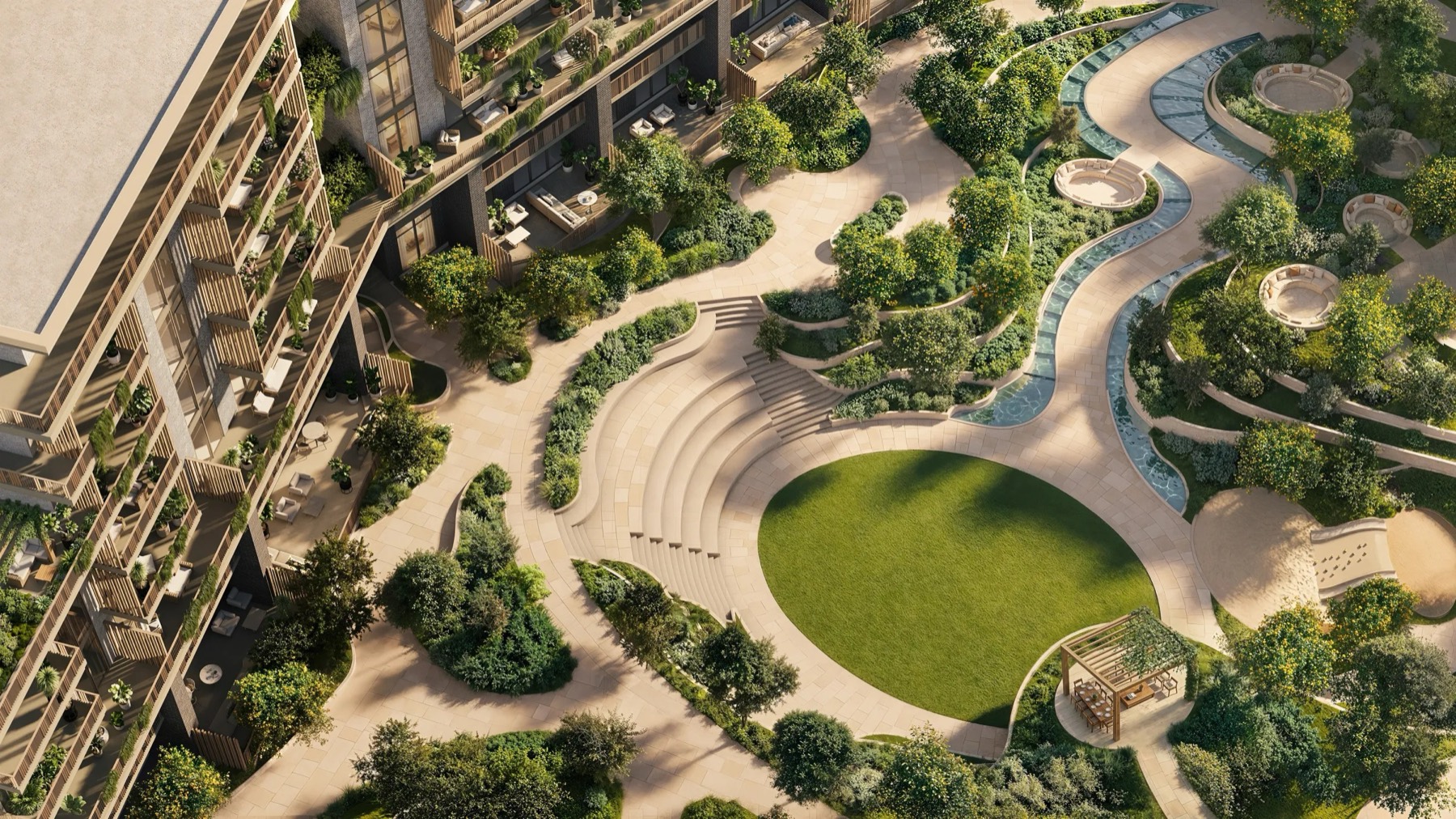 The central courtyard garden at Arancia at The Yards