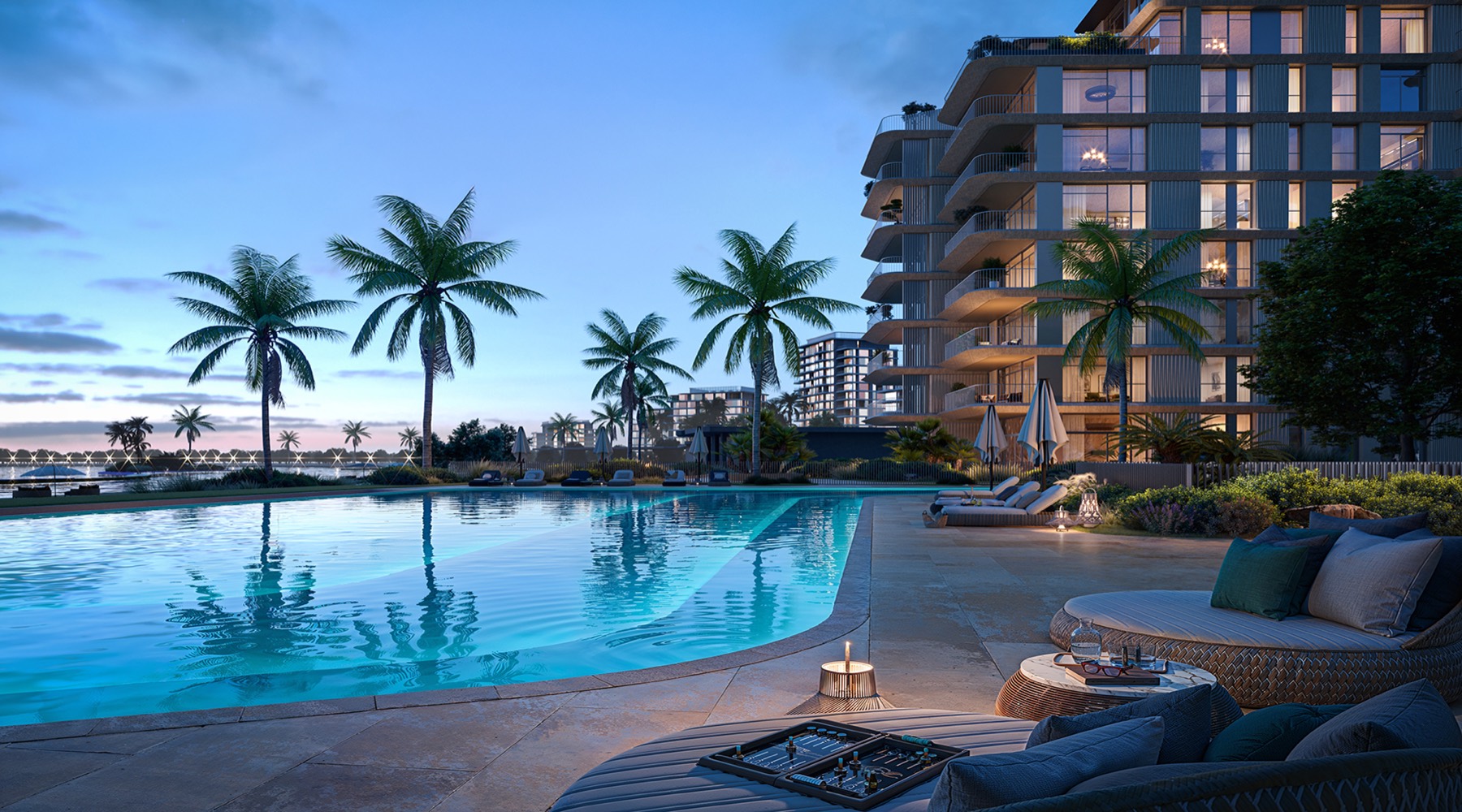 Pool and residence view at Bay Grove Residences