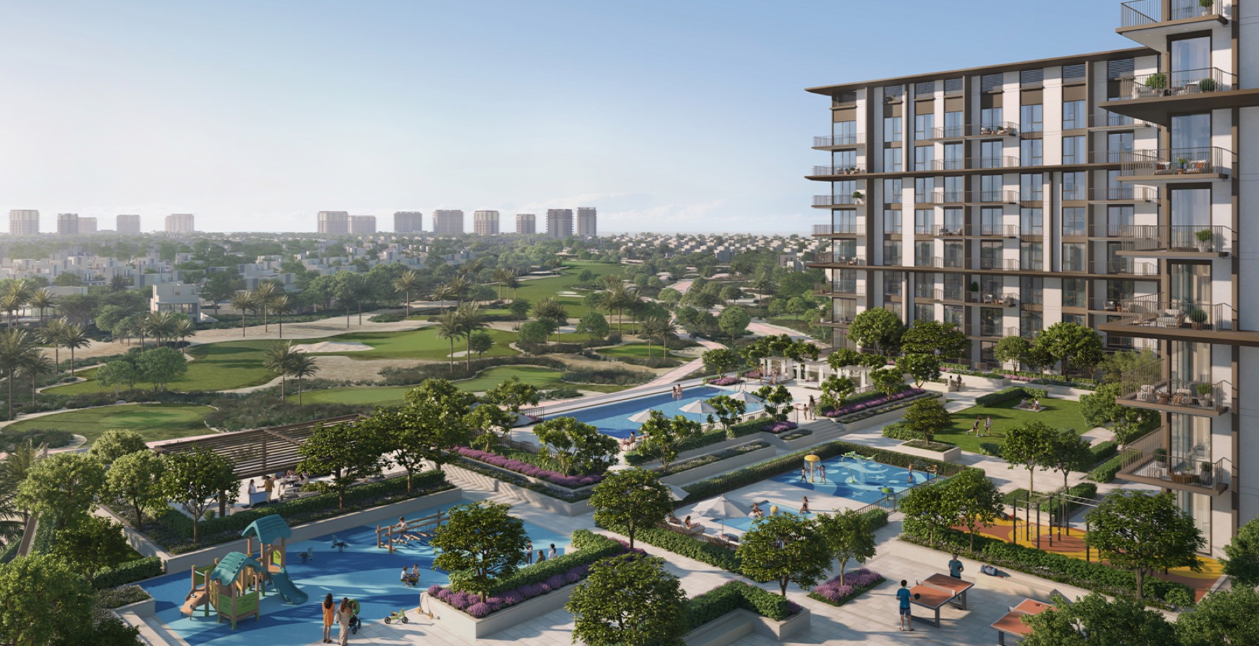 Golf Trails residential buildings over the golf-course greens