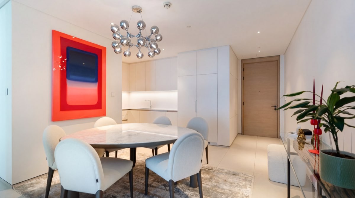 Dining area with designer lighting