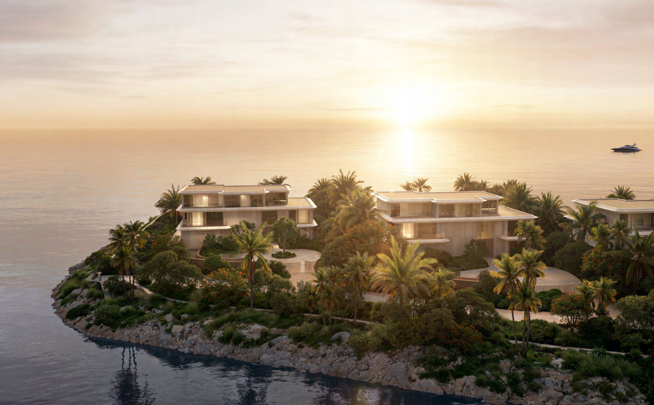 Jumeirah Asora Bay Ocean Mansions at sunset on the tip of the La Mer Peninsula, Dubai