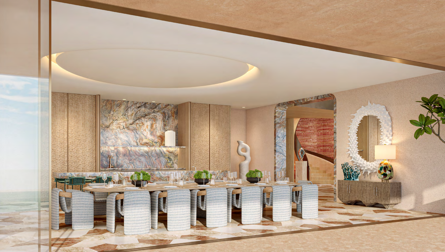 Private dining room with marble bar in an Asora Bay residence