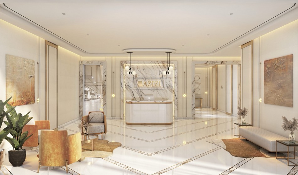 Marble reception lobby at Azizi Jewel