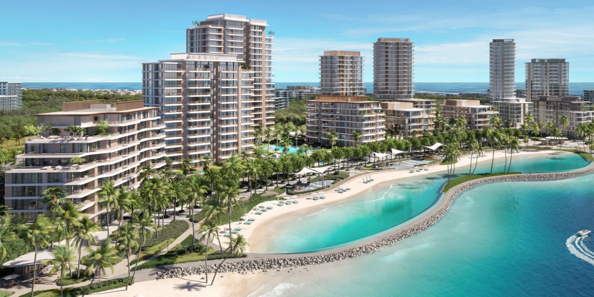 Aerial view of Bay Grove Residences and Crystal Beach, Dubai Islands