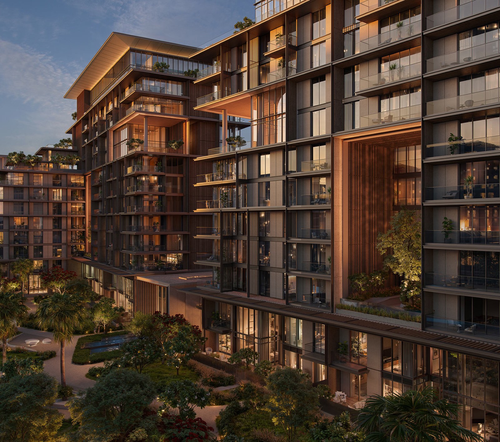 City Walk Crestlane by Meraas residences at dusk