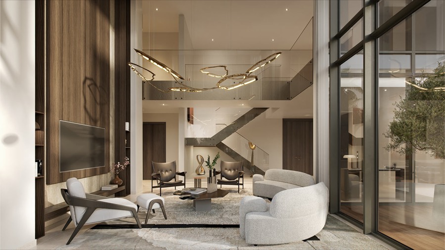 Double-height duplex living room
