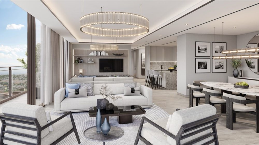 Elara living room with sea view