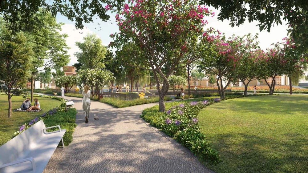 Landscaped park walkways in Nad Al Sheba Gardens