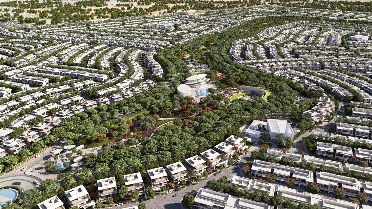 Central park aerial render at Azizi Florence Sharjah