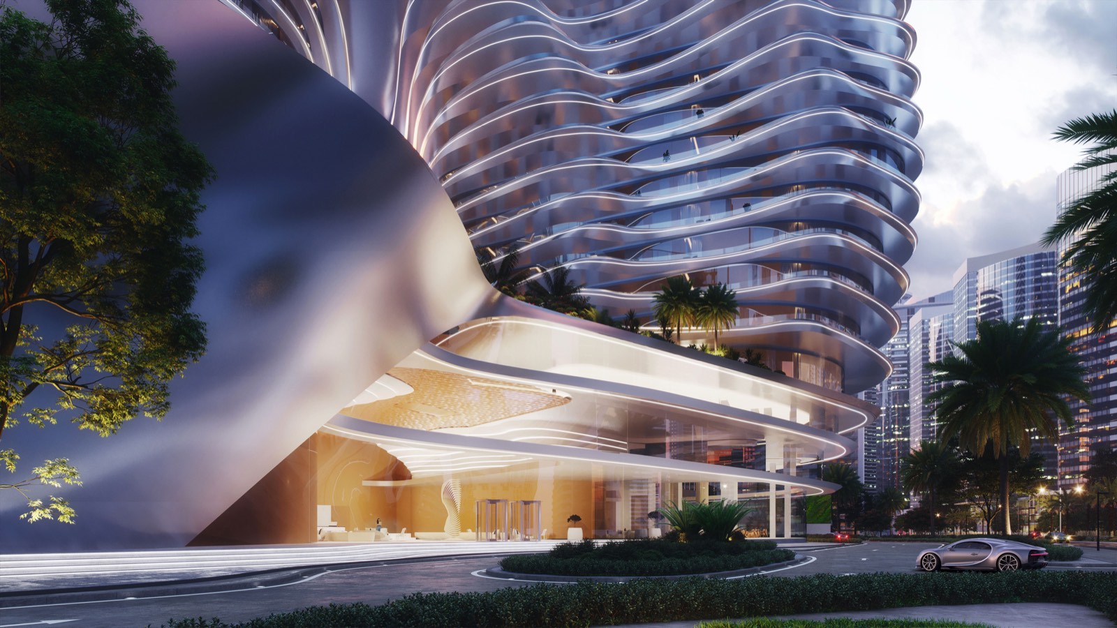 Bugatti Residences tower entrance render