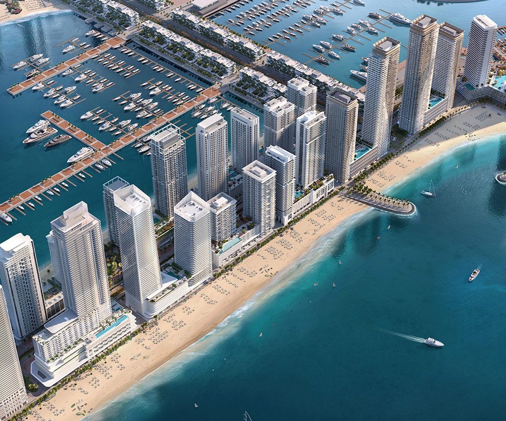 Emaar Beachfront marina and towers aerial