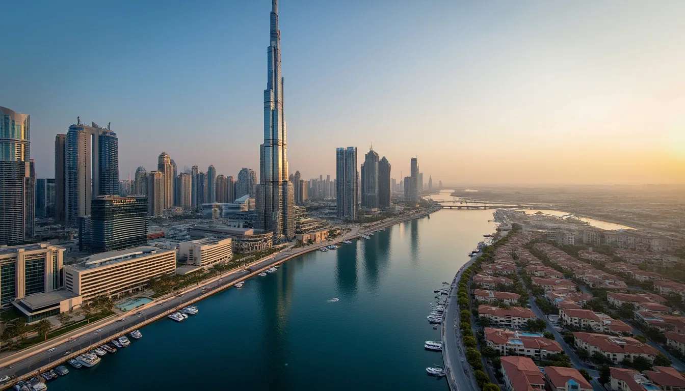 Aerial view of Dubai Creek Harbour with The Tower dominating the skyline