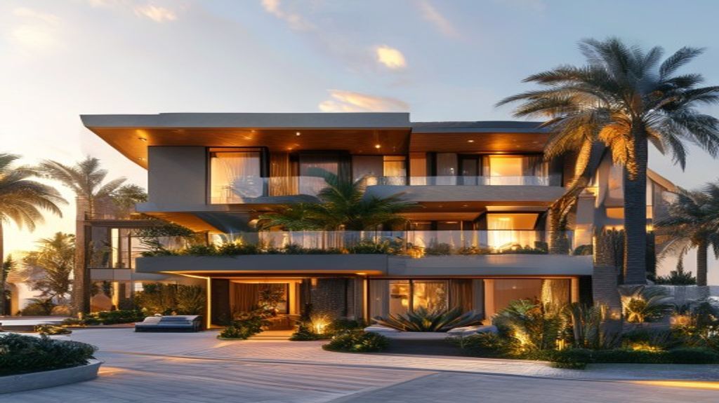 Modern luxury villa in a Dubai freehold community at golden hour - the kind of ready property foreign buyers can own outright