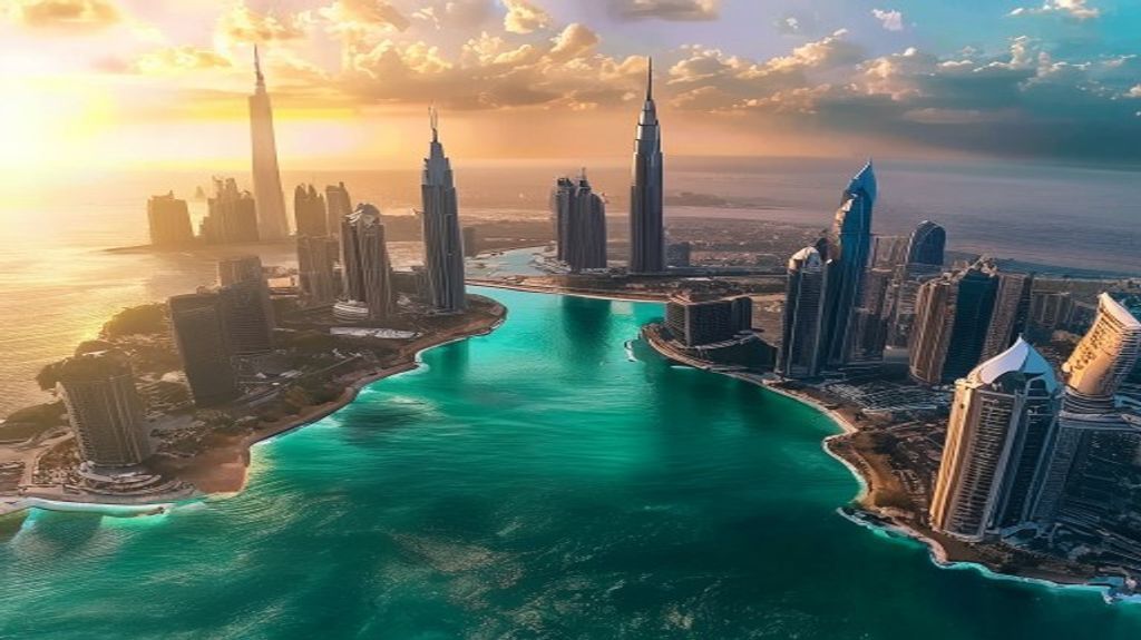 Palm Jumeirah Dubai aerial view with beachfront residences