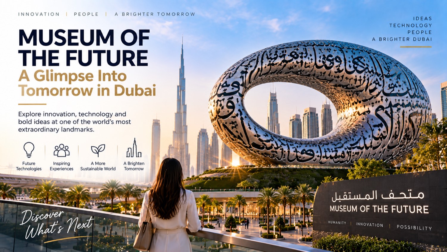 Museum of the Future Dubai banner - the torus building with Arabic calligraphy at dusk, last chance to visit before the 16 September 2026 closure