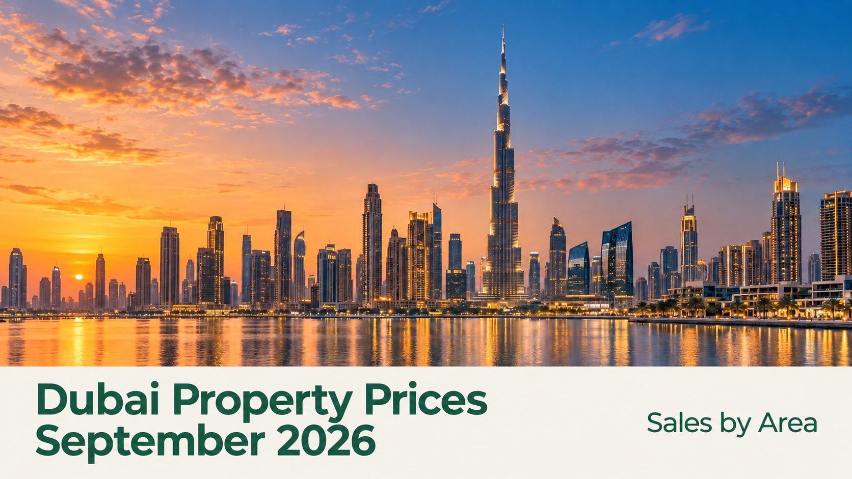 Illustration of the Downtown Dubai skyline at sunset with the Burj Khalifa: Dubai property market report, September 2026