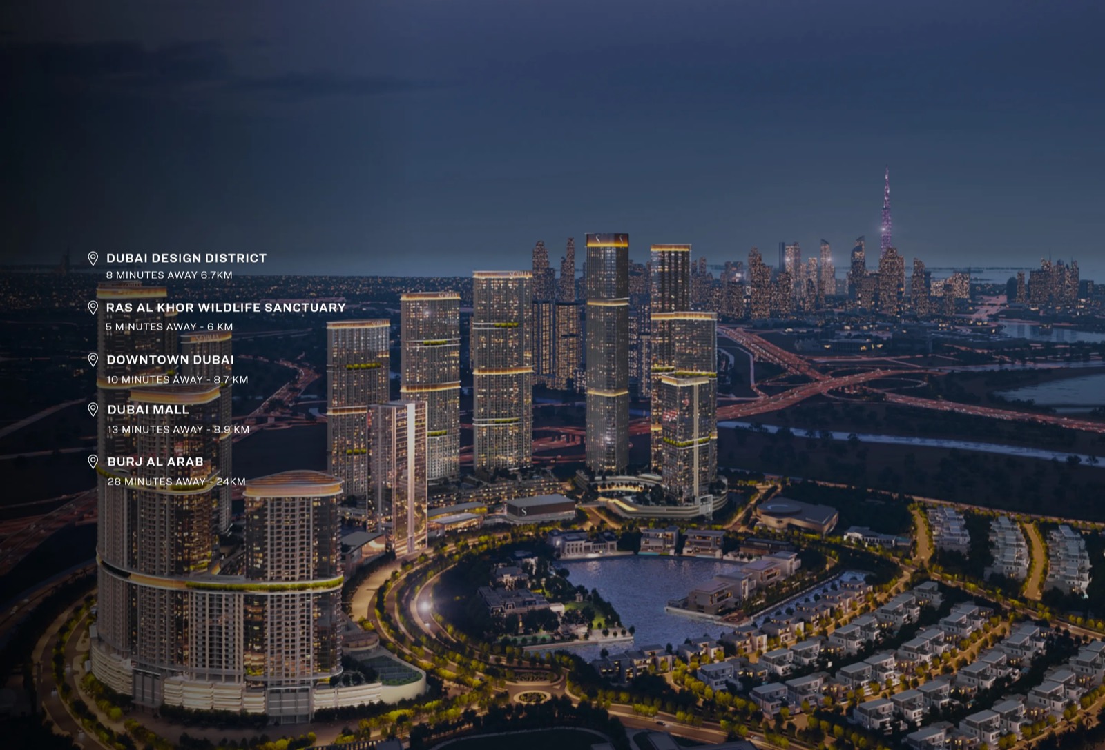 Sobha Hartland II aerial with Dubai landmarks