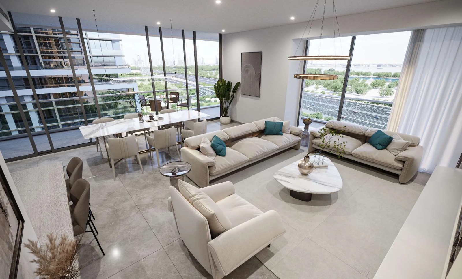 Sobha Hartland II apartment living room interior render